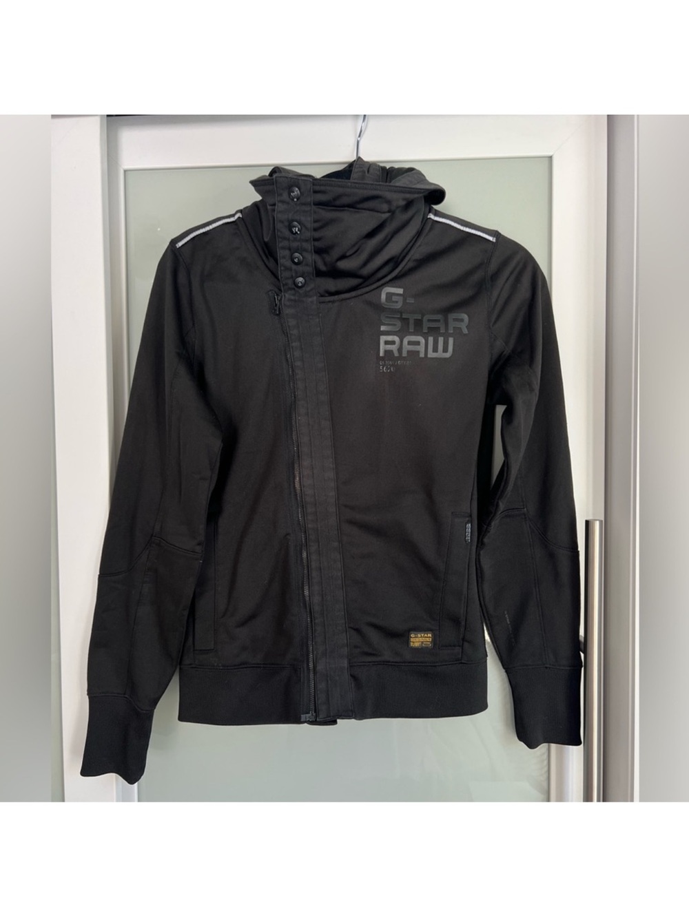 G-Star Black Hooded Zip Jacket with High Collar